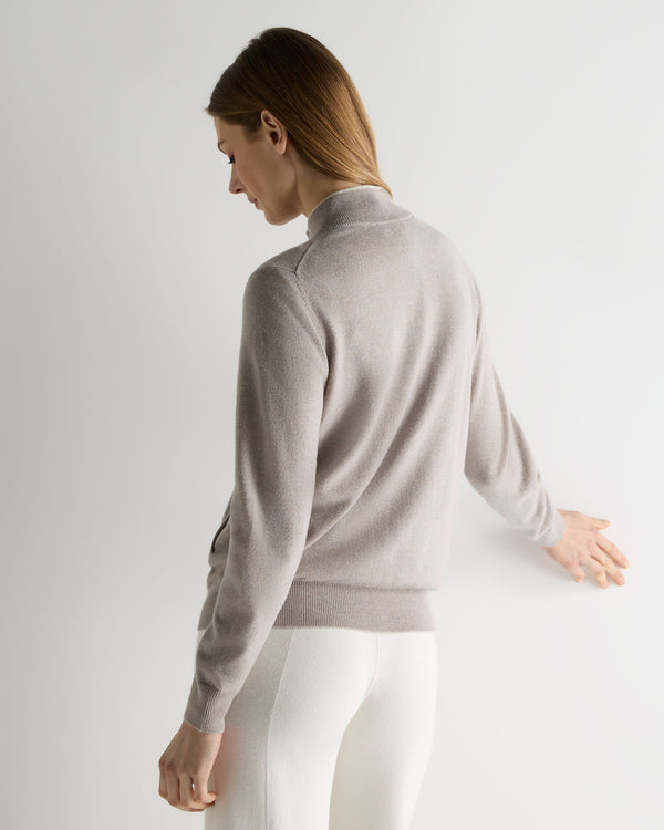 N.Peal Women's Alisa Full Zip Cashmere Cardigan Oat Grey