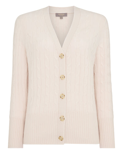 N.Peal Women's Clara Cable V Neck Cashmere Cardigan Dove Pink