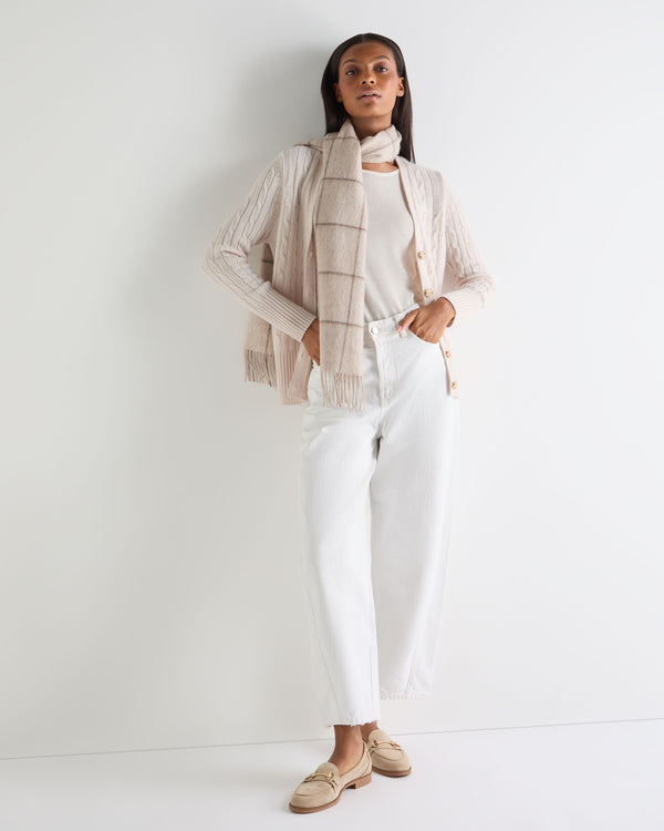 N.Peal Women's Clara Cable V Neck Cashmere Cardigan Dove Pink