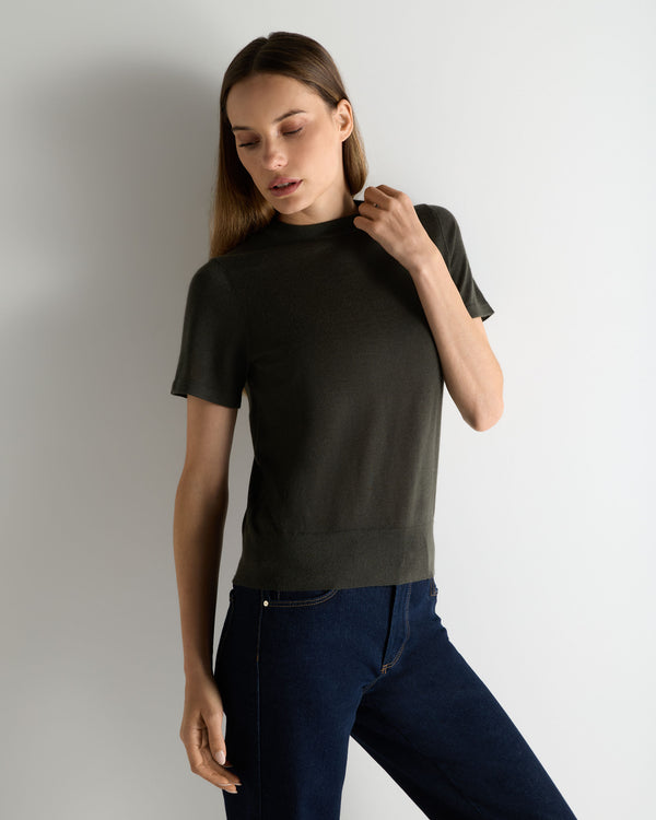 N.Peal Women's Isla Superfine Cashmere T-Shirt Arabica Khaki Green