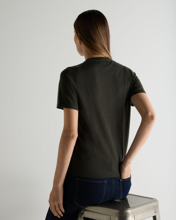 N.Peal Women's Isla Superfine Cashmere T-Shirt Arabica Khaki Green