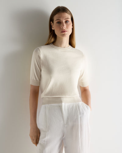 N.Peal Women's Cotton Cashmere T-Shirt New Ivory White