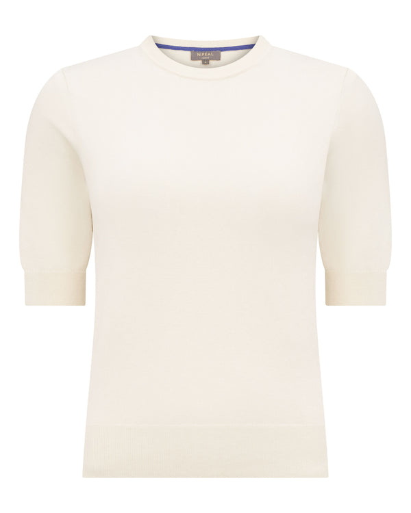 N.Peal Women's Cotton Cashmere T-Shirt New Ivory White
