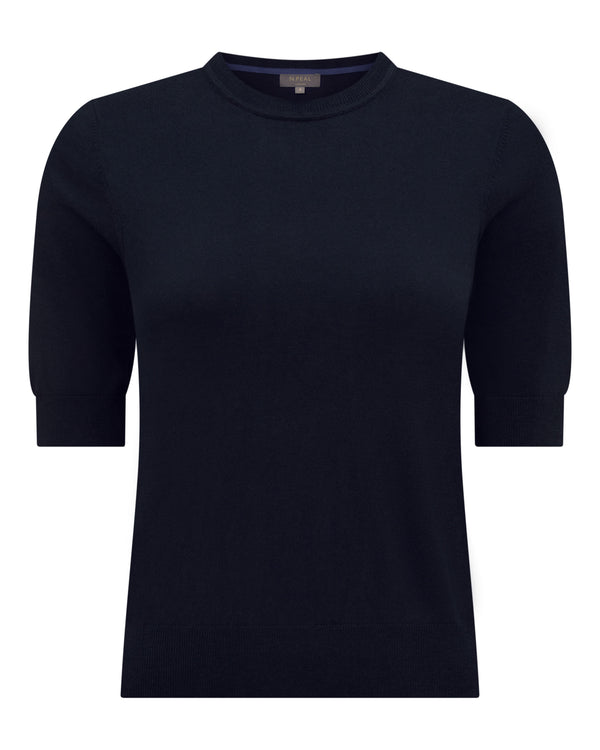 N.Peal Women's Cotton Cashmere T-Shirt Navy Blue
