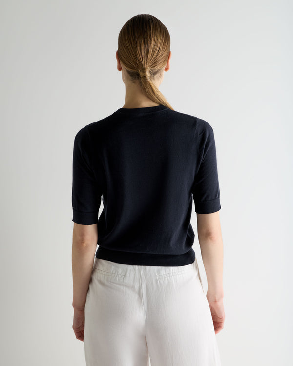 N.Peal Women's Cotton Cashmere T-Shirt Navy Blue