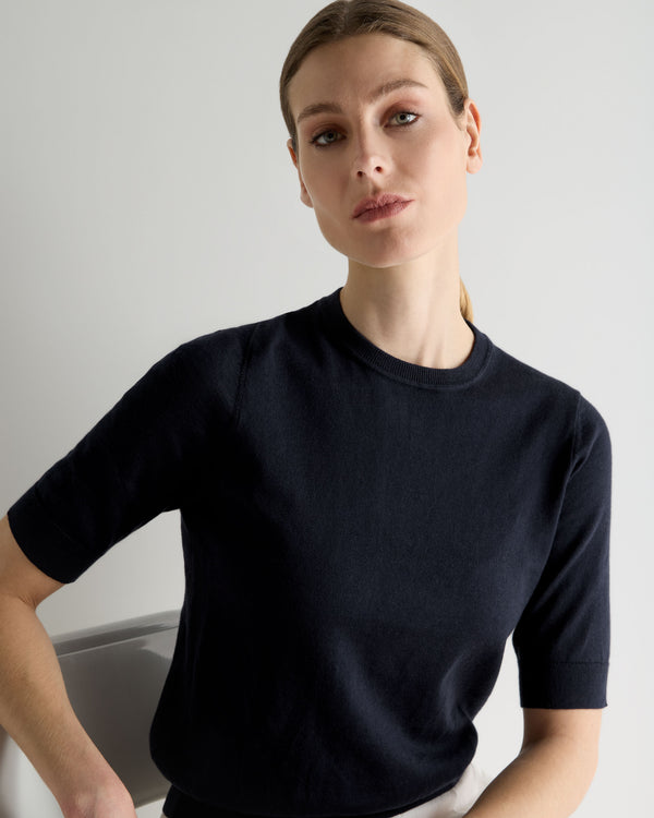 N.Peal Women's Cotton Cashmere T-Shirt Navy Blue