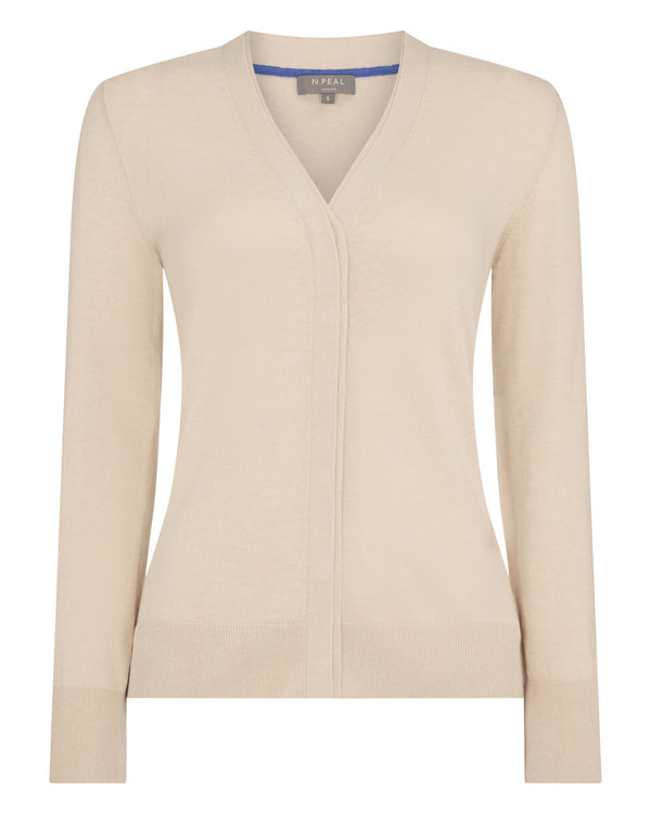 N.Peal Women's Cotton Cashmere Cardigan Natural Brown