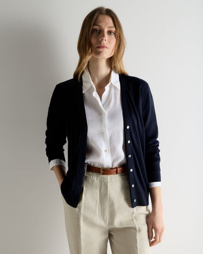 N.Peal Women's Cotton Cashmere Cardigan Navy Blue