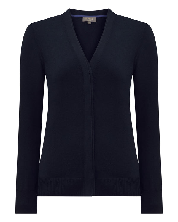 N.Peal Women's Cotton Cashmere Cardigan Navy Blue