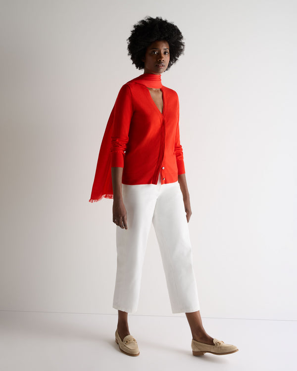 N.Peal Women's Cotton Cashmere Cardigan Tomato Red