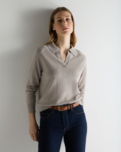 N.Peal Women's Harriet Cashmere Polo Shirt Oat Grey