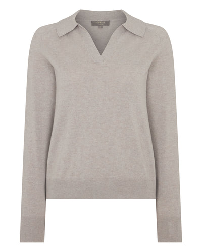 N.Peal Women's Harriet Cashmere Polo Shirt Oat Grey