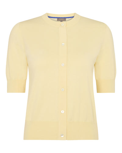 N.Peal Women's Cotton Cashmere Short Sleeve Cardigan Lemon Yellow
