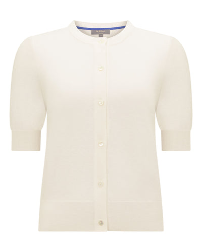 N.Peal Women's Cotton Cashmere Short Sleeve Cardigan New Ivory White