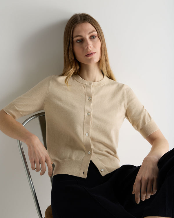 N.Peal Women's Cotton Cashmere Short Sleeve Cardigan Natural Brown