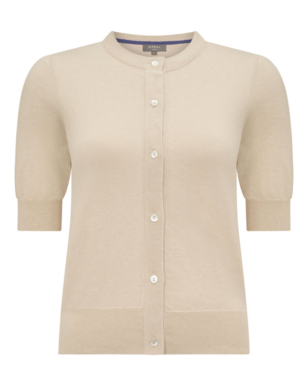 N.Peal Women's Cotton Cashmere Short Sleeve Cardigan Natural Brown