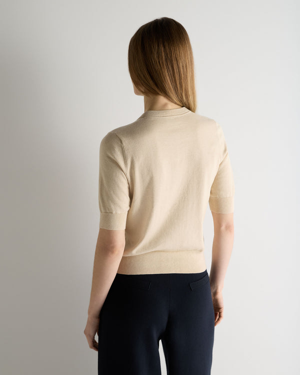 N.Peal Women's Cotton Cashmere Short Sleeve Cardigan Natural Brown