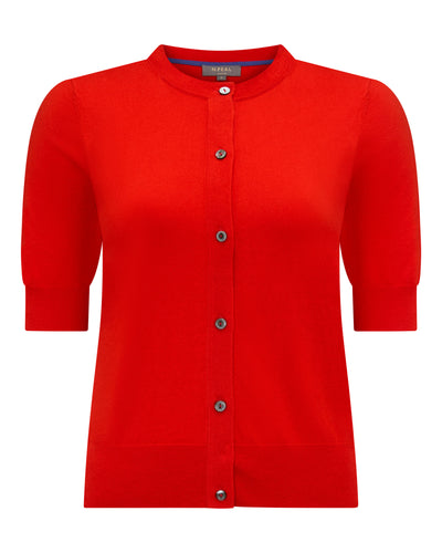N.Peal Women's Cotton Cashmere Short Sleeve Cardigan Tomato Red