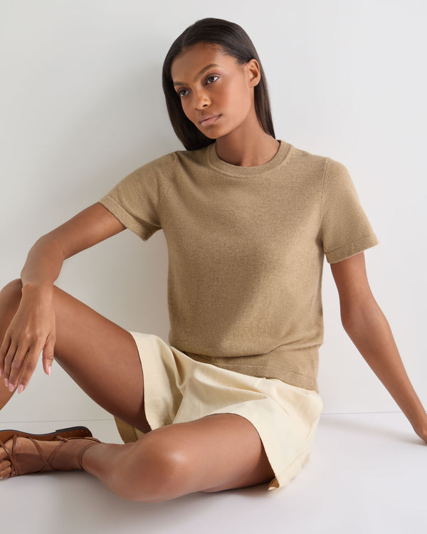 N.Peal Women's Lottie Cashmere T-Shirt Cappuccino Brown