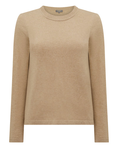 N.Peal Women's Hallie Round Neck Cashmere Jumper Cappuccino Brown