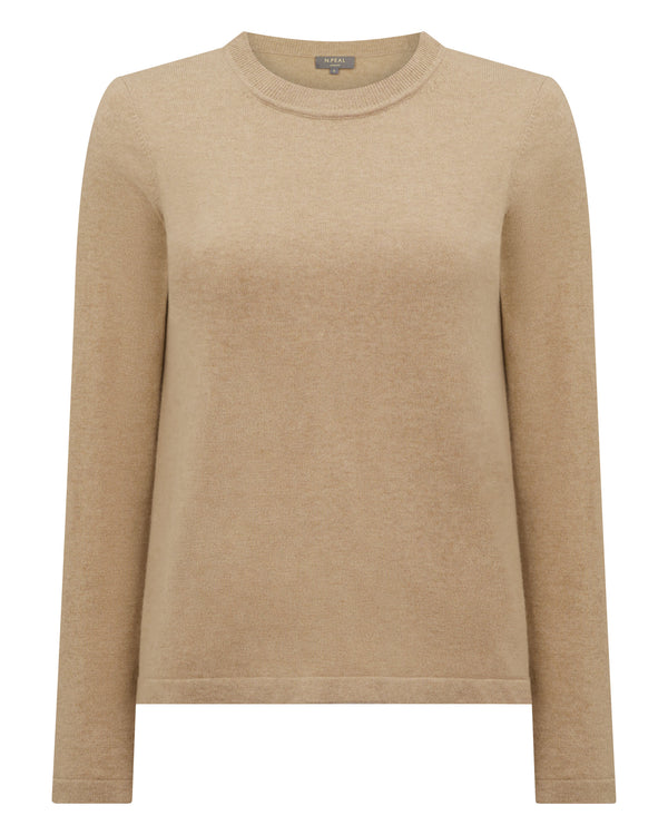 N.Peal Women's Hallie Round Neck Cashmere Jumper Cappuccino Brown