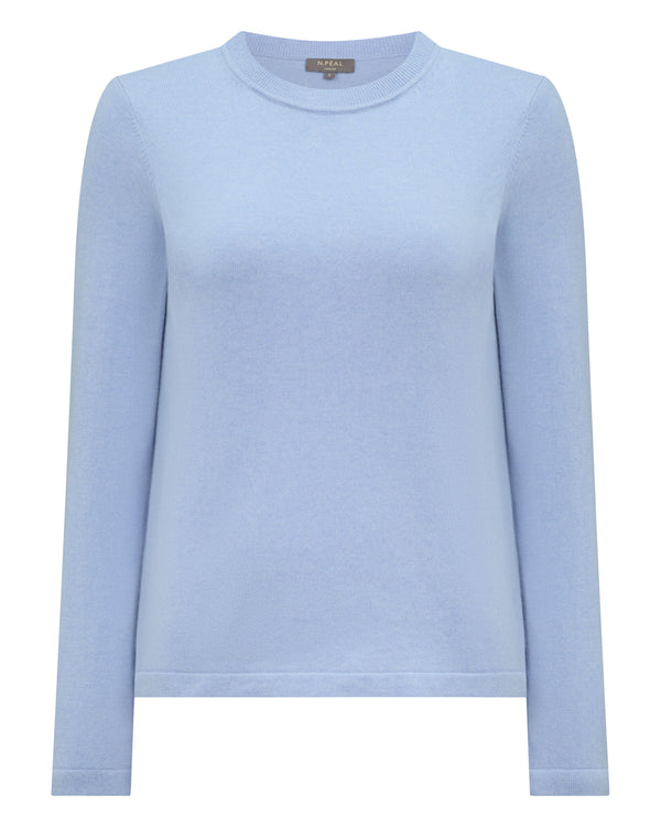 N.Peal Women's Hallie Round Neck Cashmere Jumper Sea Mist Blue