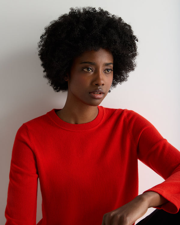 N.Peal Women's Hallie Round Neck Cashmere Jumper Tomato Red