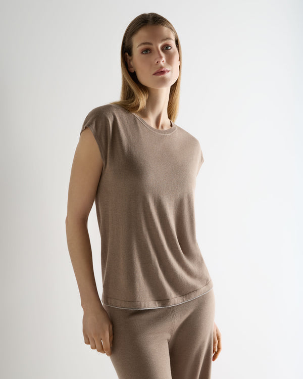 N.Peal Women's Roche Silk Blend Top Mink Brown