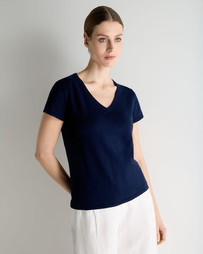 N.Peal Women's Selene Linen Blend Top Deep French Blue