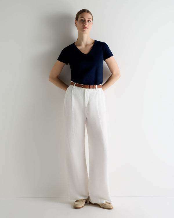 N.Peal Women's Selene Linen Blend Top Deep French Blue