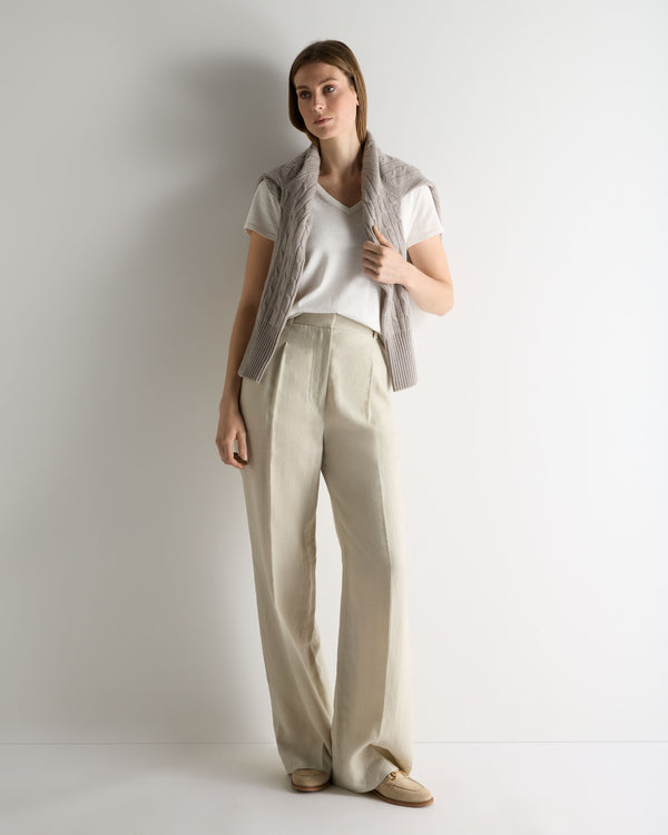 N.Peal Women's Selene Linen Blend Top White