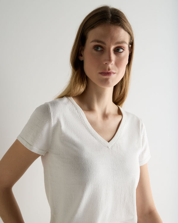 N.Peal Women's Selene Linen Blend Top White