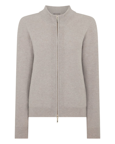 N.Peal Women's Honeycomb Full Zip Cashmere Jumper Oat Grey