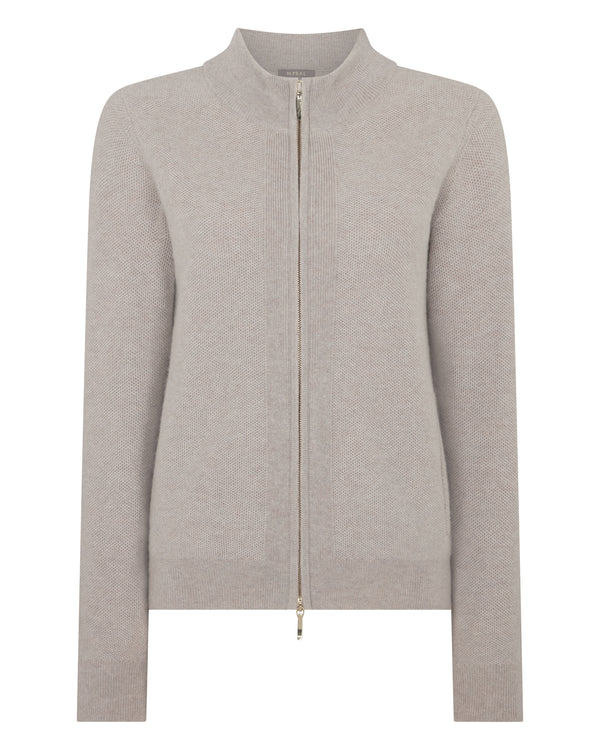 N.Peal Women's Honeycomb Full Zip Cashmere Jumper Oat Grey