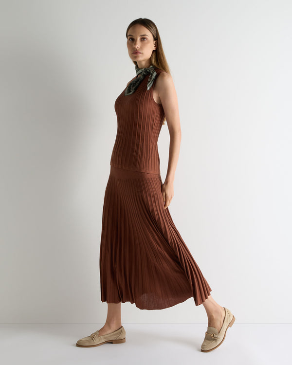 N.Peal Women's Superfine Pleated Cashmere Silk Skirt Henna Brown