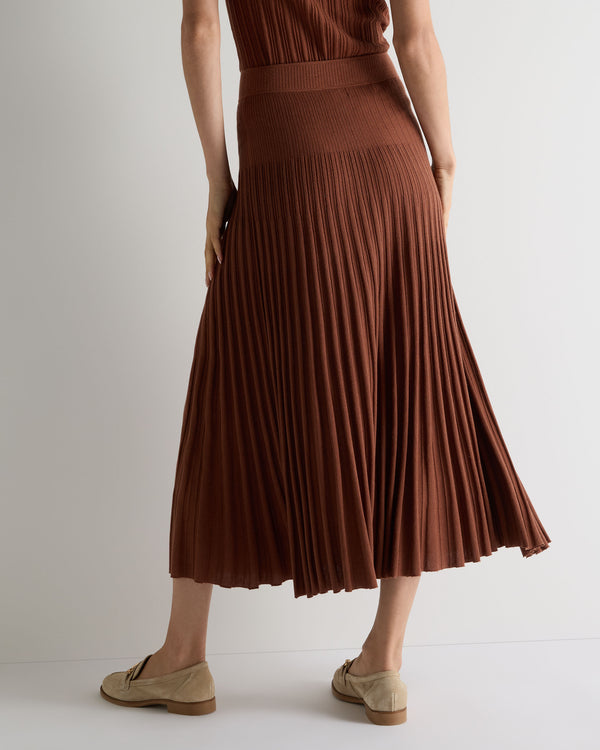 N.Peal Women's Superfine Pleated Cashmere Silk Skirt Henna Brown