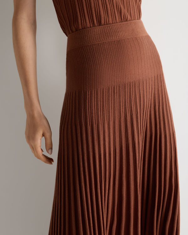 N.Peal Women's Superfine Pleated Cashmere Silk Skirt Henna Brown