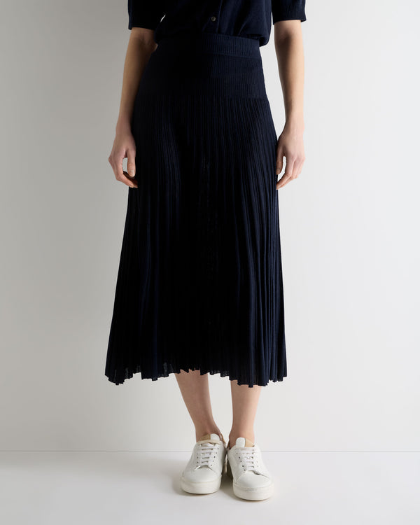 N.Peal Women's Superfine Pleated Cashmere Silk Skirt Navy Blue