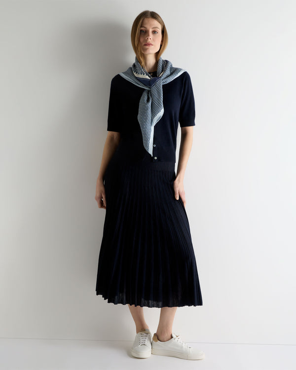 N.Peal Women's Superfine Pleated Cashmere Silk Skirt Navy Blue