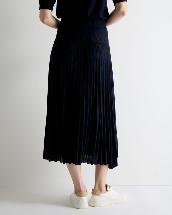 N.Peal Women's Superfine Pleated Cashmere Silk Skirt Navy Blue