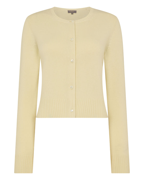 N.Peal Women's Chunky Crop Cashmere Cardigan Butter Yellow