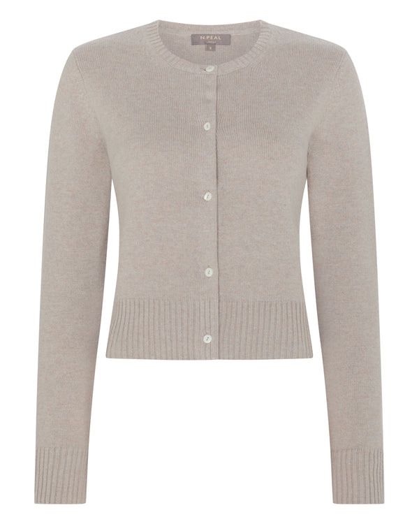 N.Peal Women's Chunky Crop Cashmere Cardigan Oat Grey
