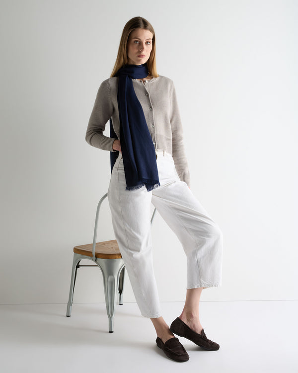 N.Peal Women's Chunky Crop Cashmere Cardigan Oat Grey