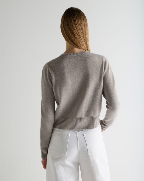 N.Peal Women's Chunky Crop Cashmere Cardigan Oat Grey