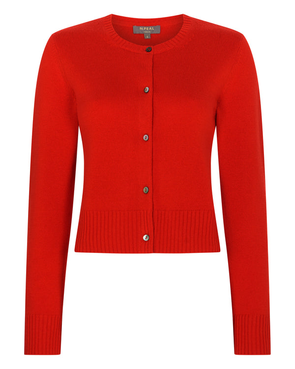 N.Peal Women's Chunky Crop Cashmere Cardigan Tomato Red