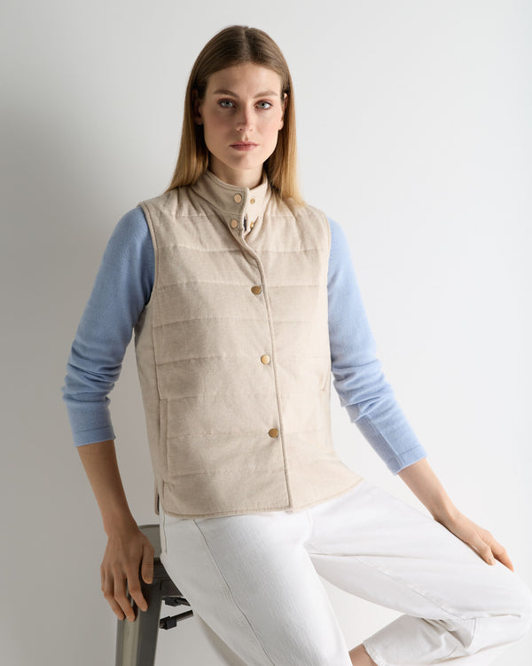 N.Peal Women's Button Through Quilted Gilet Sandstone Brown