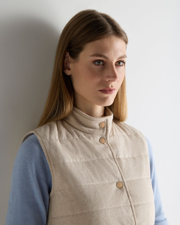 N.Peal Women's Button Through Quilted Gilet Sandstone Brown