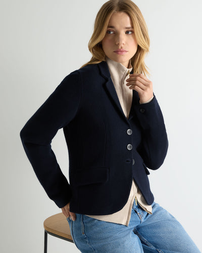 N.Peal Women's Wool Cashmere Utility Blazer Navy Blue
