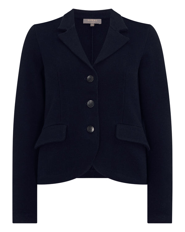 N.Peal Women's Wool Cashmere Utility Blazer Navy Blue
