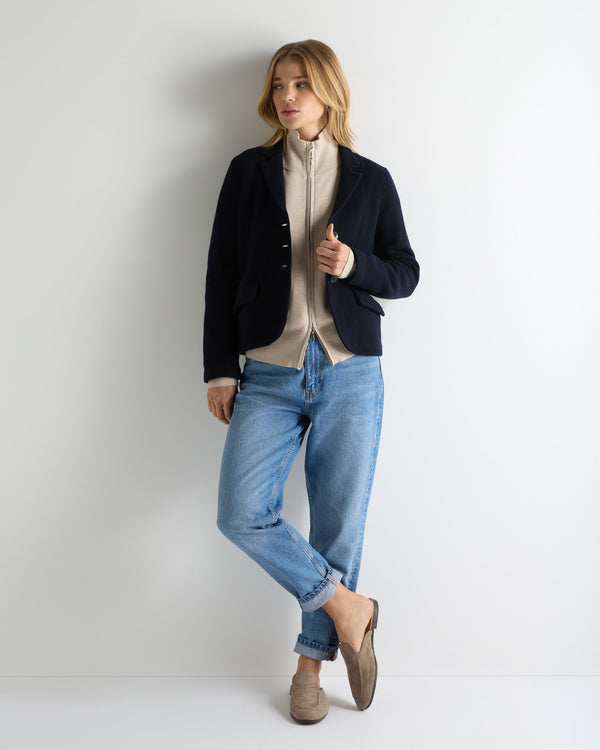 N.Peal Women's Wool Cashmere Utility Blazer Navy Blue